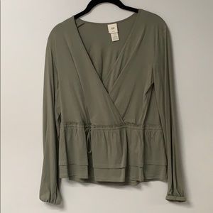 Jade green long sleeve deep v shirt